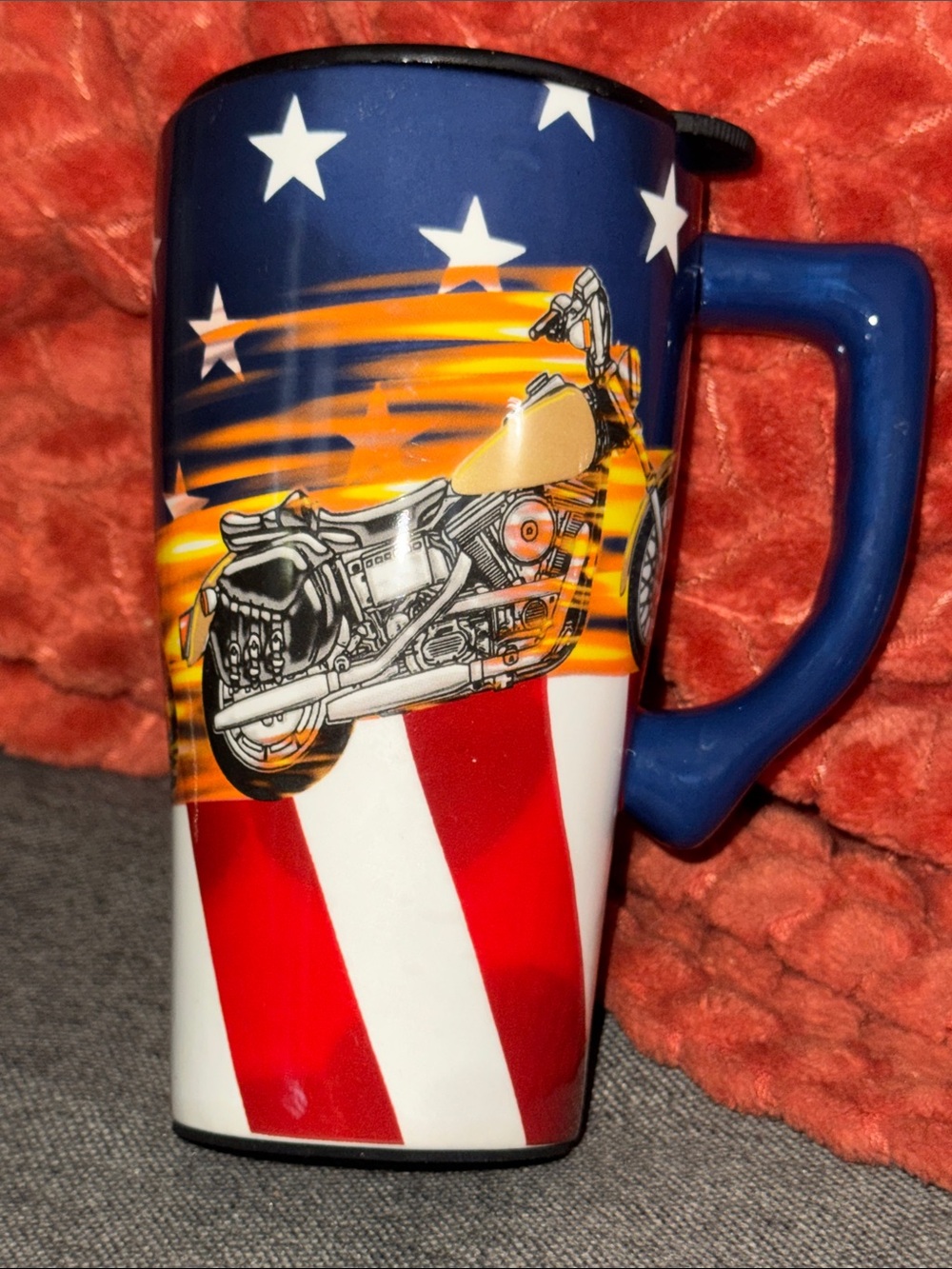 Spoontiques American Flag Motorcycle Travel Mug Ceramic Large Insulated Tumbler